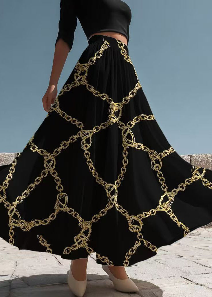 Elegant Black Print Exra Large Hem Chiffon Skirt Summer