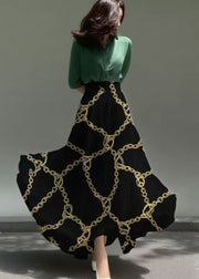 Elegant Black Print Exra Large Hem Chiffon Skirt Summer