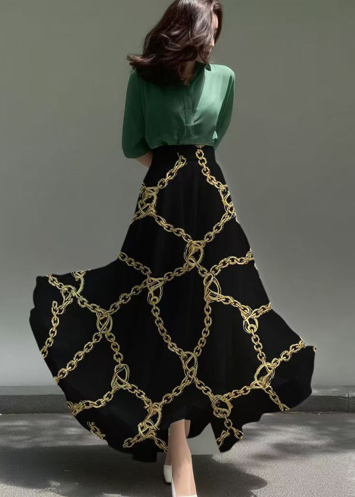 Elegant Black Print Exra Large Hem Chiffon Skirt Summer