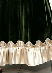 Elegant Black Ruffled Elastic Waist Patchwork Velour Skirt Winter