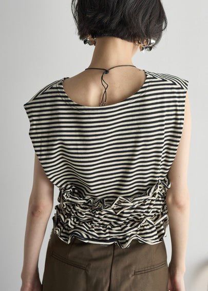 Elegant Black Ruffled Striped Cotton Beach Vest Summer