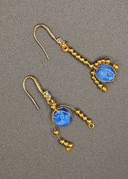 Elegant Blue Crystal Tasseled Womens Drop Earrings