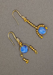 Elegant Blue Crystal Tasseled Womens Drop Earrings