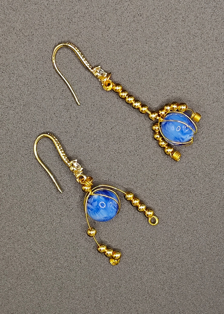 Elegant Blue Crystal Tasseled Womens Drop Earrings