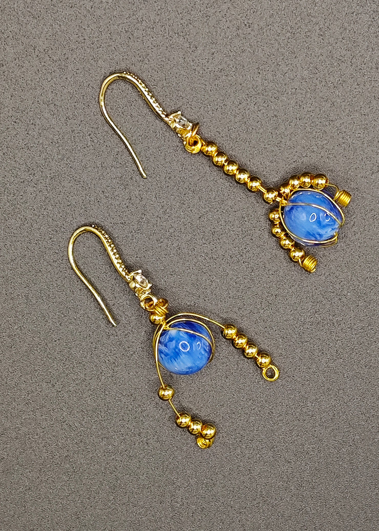 Elegant Blue Crystal Tasseled Womens Drop Earrings