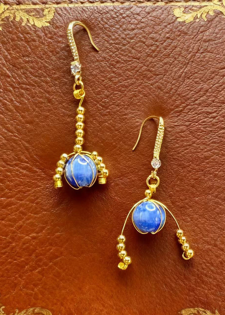 Elegant Blue Crystal Tasseled Womens Drop Earrings