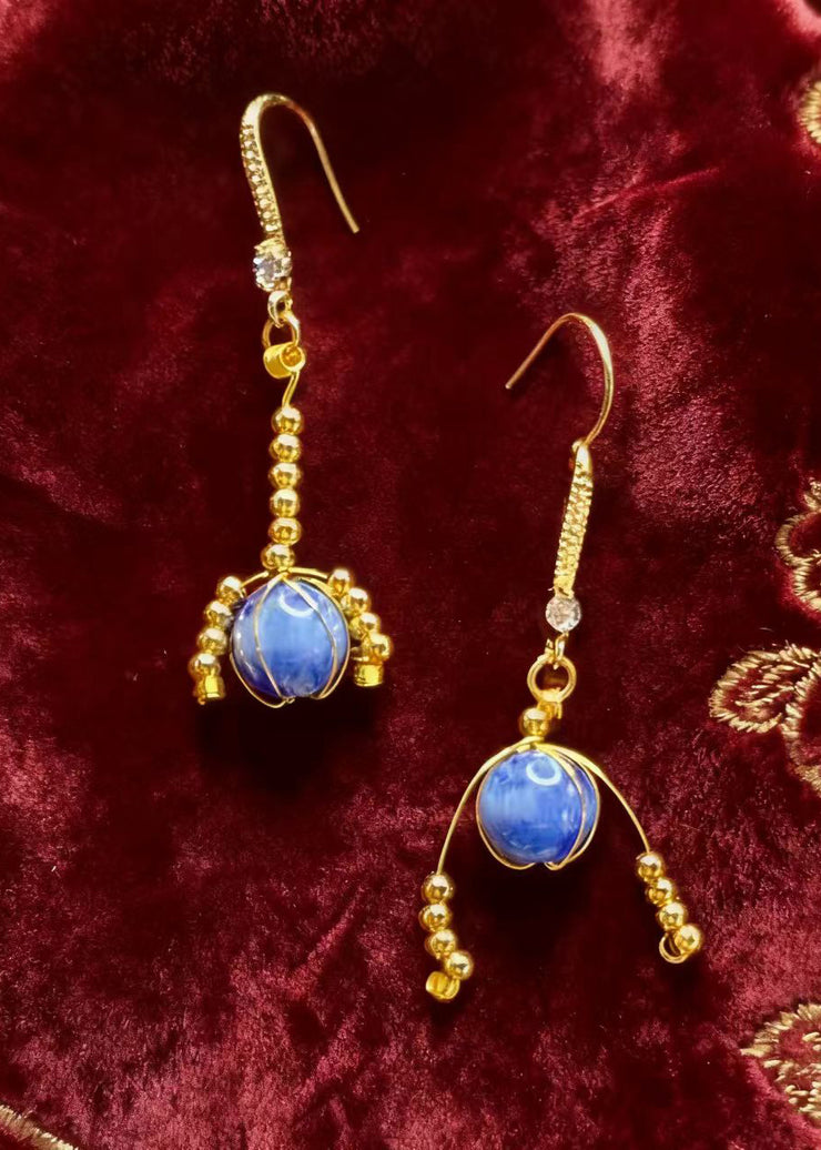 Elegant Blue Crystal Tasseled Womens Drop Earrings