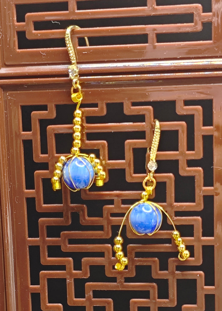 Elegant Blue Crystal Tasseled Womens Drop Earrings