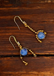 Elegant Blue Crystal Tasseled Womens Drop Earrings