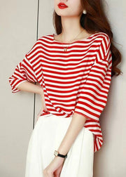 Elegant Blue O Neck Striped Silk Shirt Tops Summer