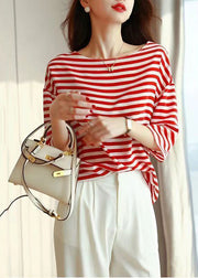 Elegant Blue O Neck Striped Silk Shirt Tops Summer