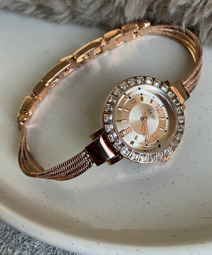 Elegant Blue Stainless Steel Zircon Quartz Movement Chain Waterproof Watches