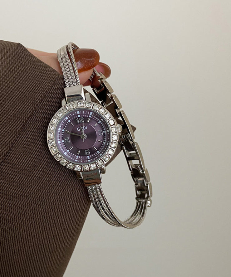 Elegant Blue Stainless Steel Zircon Quartz Movement Chain Waterproof Watches