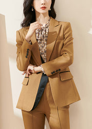 Elegant Brown Double Breast Back Side Open Spandex Coat Fall