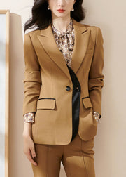 Elegant Brown Double Breast Back Side Open Spandex Coat Fall