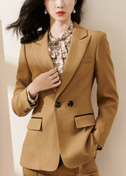 Elegant Brown Double Breast Back Side Open Spandex Coat Fall
