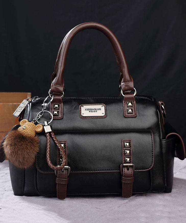 Elegant Brown Durable Rivet Calf Leather Tote Bag