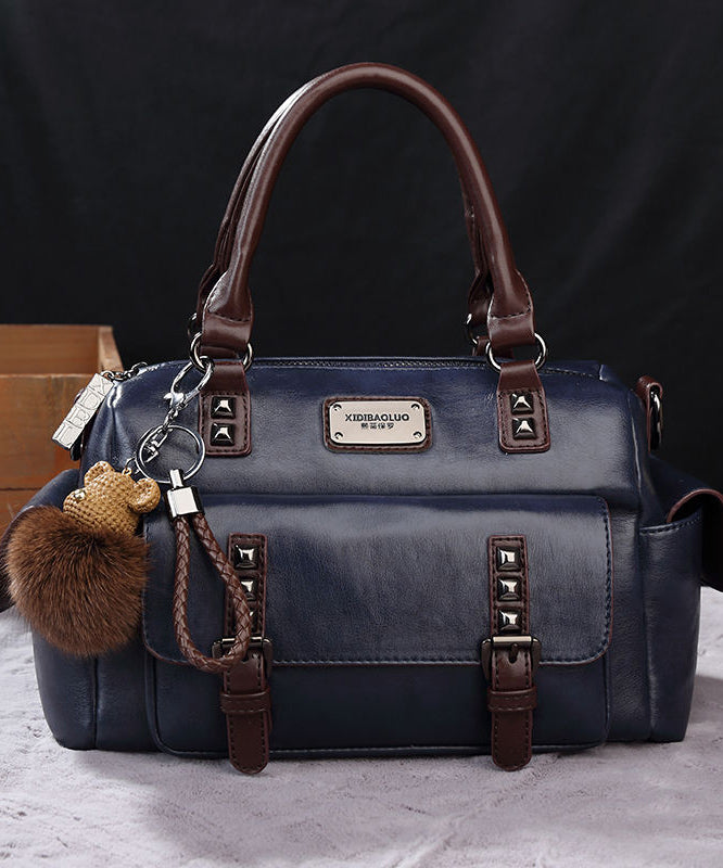 Elegant Brown Durable Rivet Calf Leather Tote Bag