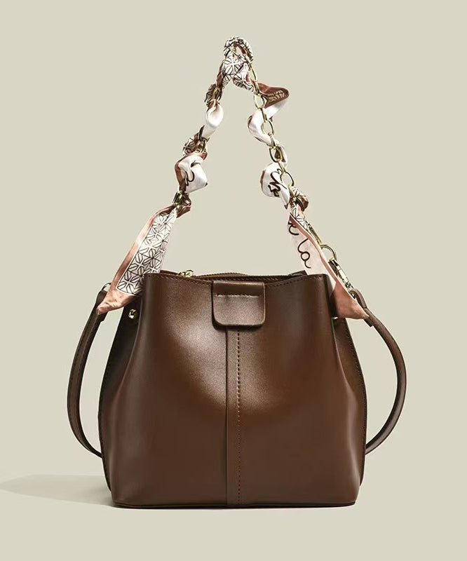 Elegant Brown Large Capacity Faux Leather Bucket Bag