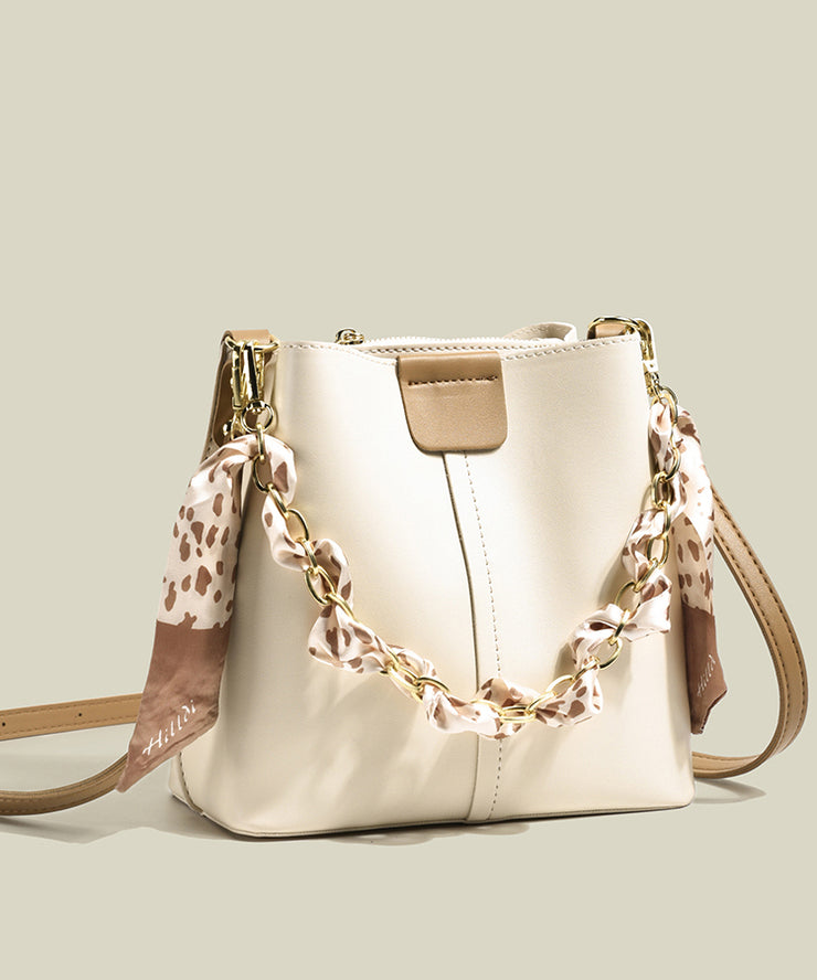 Elegant Brown Large Capacity Faux Leather Bucket Bag