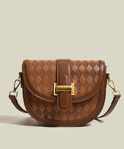 Elegant Brown Plaid Solid Durable Faux Leather Saddle Bag