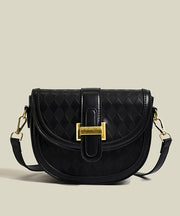 Elegant Brown Plaid Solid Durable Faux Leather Saddle Bag