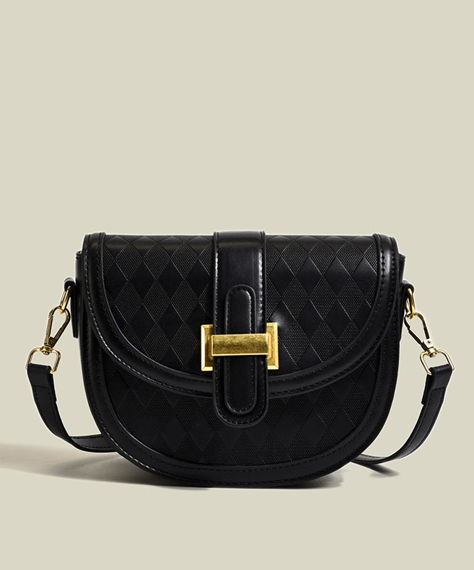 Elegant Brown Plaid Solid Durable Faux Leather Saddle Bag