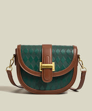 Elegant Brown Plaid Solid Durable Faux Leather Saddle Bag