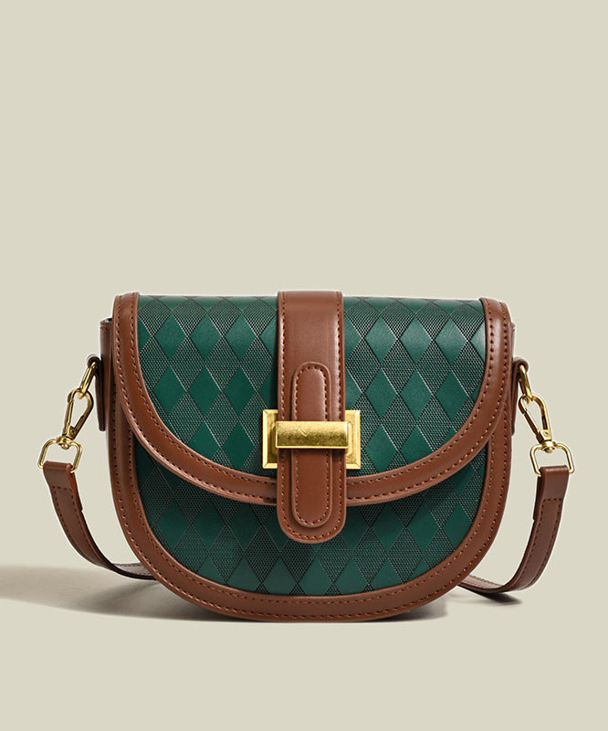 Elegant Brown Plaid Solid Durable Faux Leather Saddle Bag