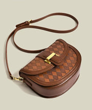 Elegant Brown Plaid Solid Durable Faux Leather Saddle Bag