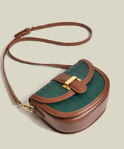 Elegant Brown Plaid Solid Durable Faux Leather Saddle Bag
