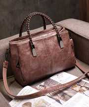 Elegant Brown Solid Durable Calf Leather Tote Handbag