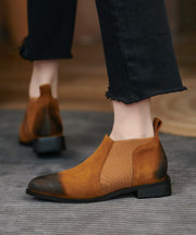 Elegant Brown Suede Splicing Boots Pointed Toe
