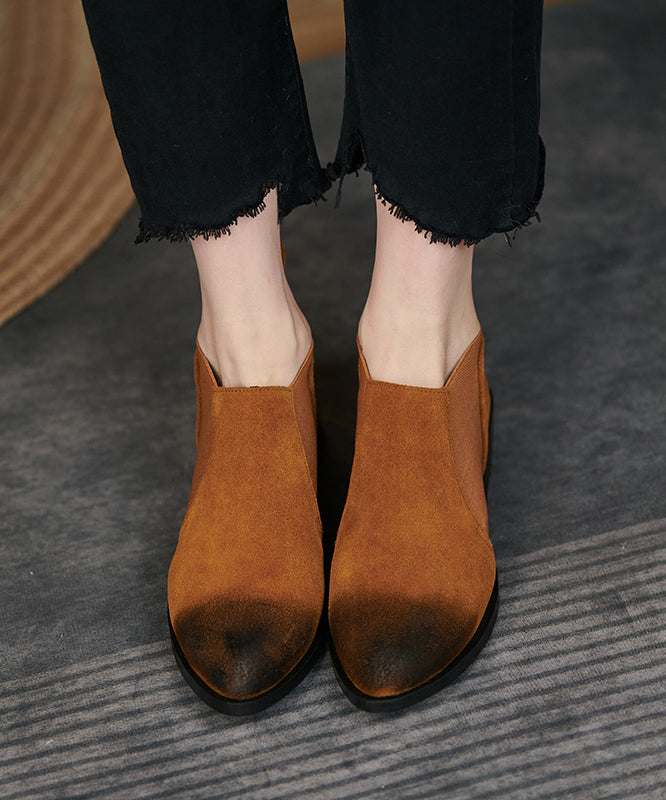 Elegant Brown Suede Splicing Boots Pointed Toe
