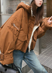 Elegant Coffee Oversized Fine Cotton Filled Womens Parka Winter
