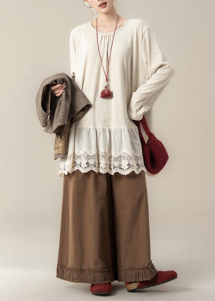 Elegant Coffee Pockets Woolen Waistcoat And Ruffled Pants Hollow Out T Shirt Cotton Three Pieces Set Fall