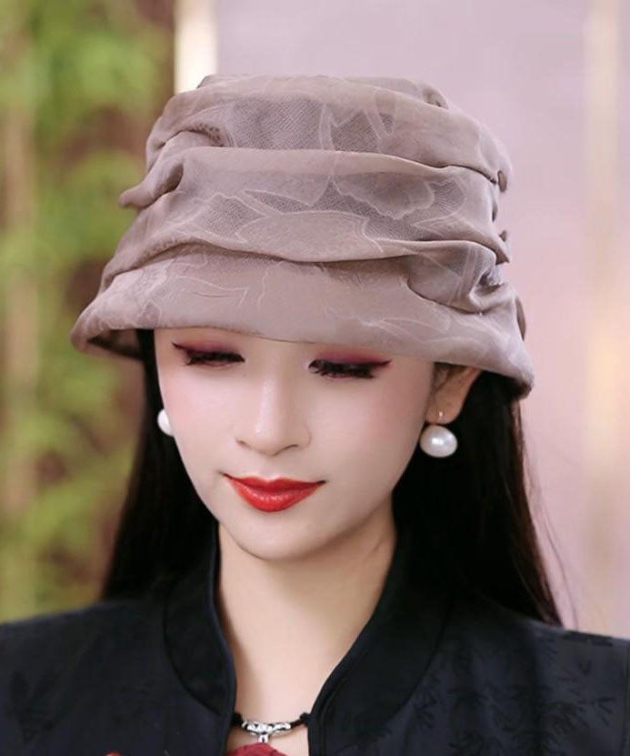 Elegant Coffee Wrinkled Versatile Silk Bucket Hat