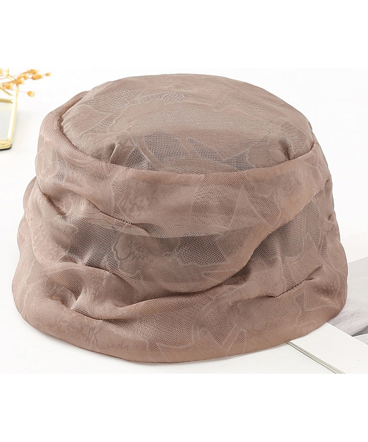 Elegant Coffee Wrinkled Versatile Silk Bucket Hat
