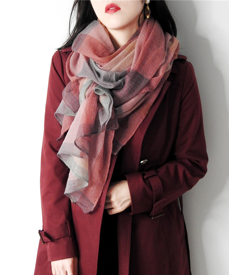 Elegant Colorblock Plaid Versatile Woolen Scarf