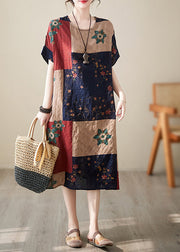 Elegant Colorblock Print Maxi Dresses Short Sleeve