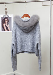 Elegant Fox Collar Fuzzy Ball Decorated Warm Knit Sweater Winter