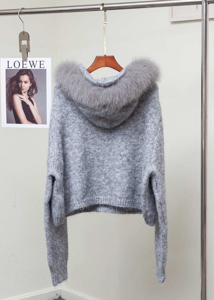 Elegant Fox Collar Fuzzy Ball Decorated Warm Knit Sweater Winter