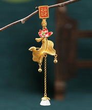 Elegant Gold Ancient Gold Jade Lotus Tassel Brooches