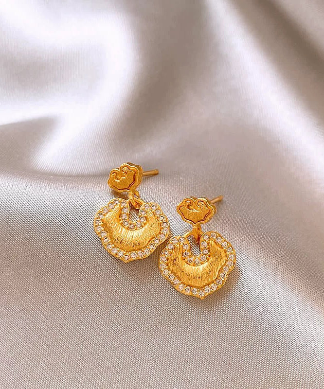 Elegant Gold Copper Alloy Zircon Auspicious Clouds Drop Earrings