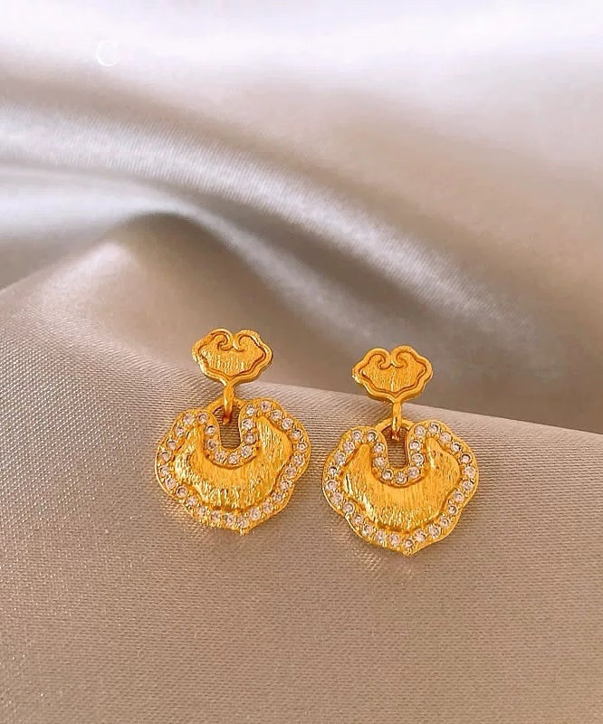 Elegant Gold Copper Alloy Zircon Auspicious Clouds Drop Earrings