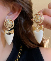 Elegant Gold Copper Alloy Zircon Bow Love Drop Earrings