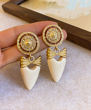 Elegant Gold Copper Alloy Zircon Bow Love Drop Earrings
