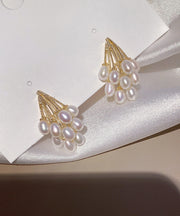 Elegant Gold Copper Overgild Grape Pearl Stud Earrings