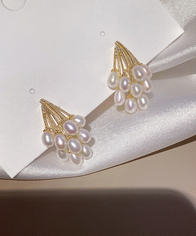 Elegant Gold Copper Overgild Grape Pearl Stud Earrings