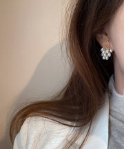Elegant Gold Copper Overgild Grape Pearl Stud Earrings